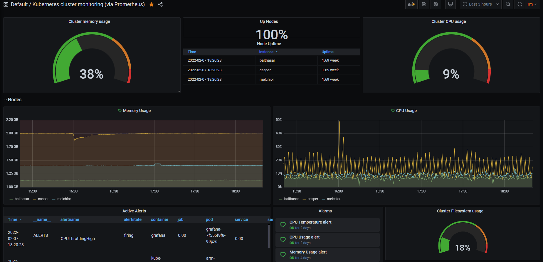 Grafana dashboard image with the cluster data